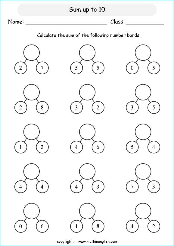 printable math addition number bonds worksheets