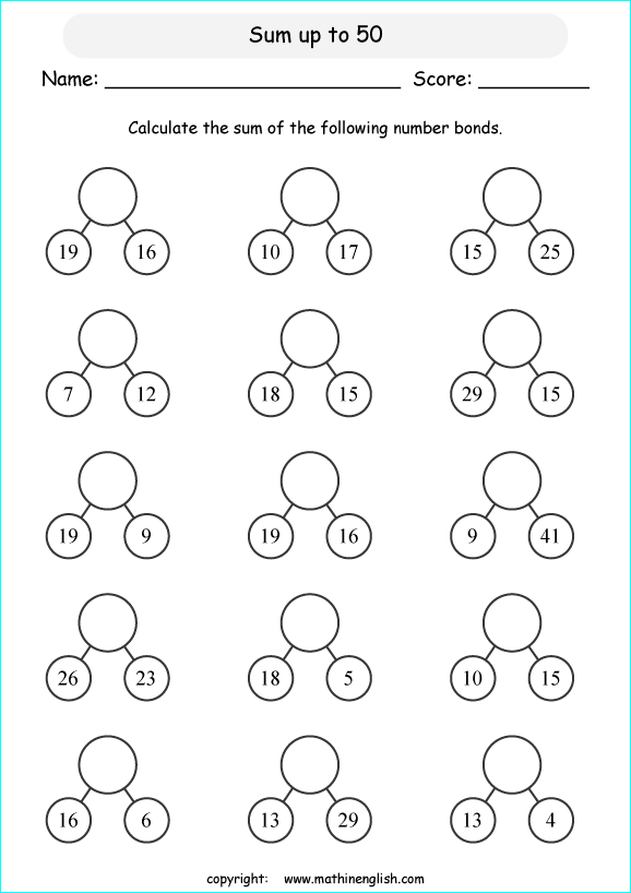number addition bond worksheet for math grade 1 for students who want