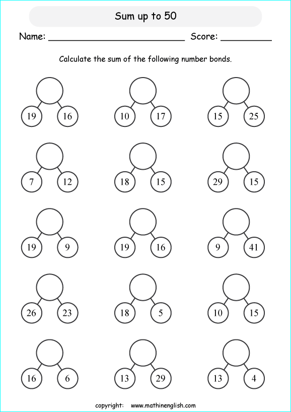 printable math addition number bonds worksheets