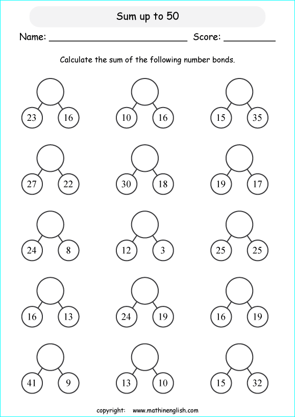 printable math addition number bonds worksheets