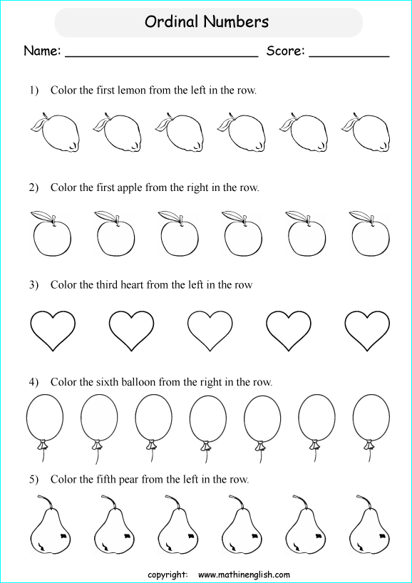 printable math ordinal numbers worksheets for kids in primary and elementary math class 