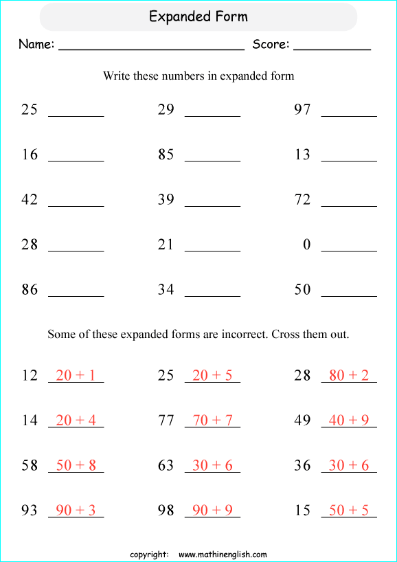 expanded form of numbers for grade 1
 expanded form printable grade 13 math worksheet