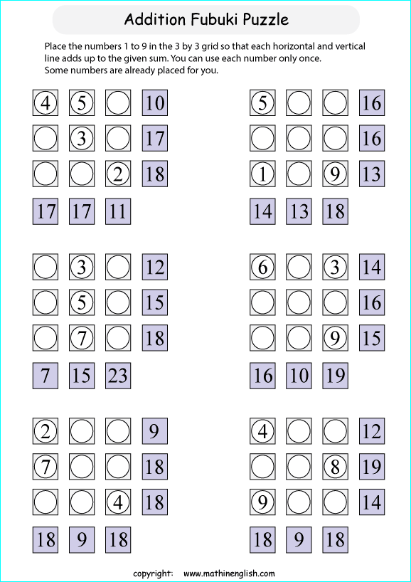 printable math addition number puzzles worksheets