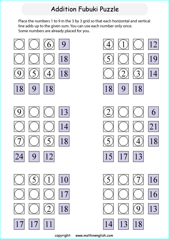 printable math addition number puzzles worksheets