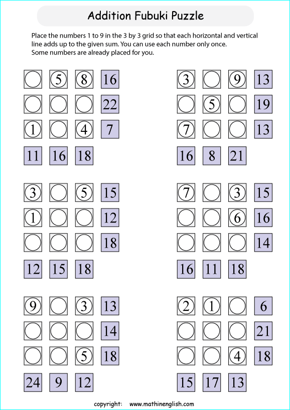 printable math addition number puzzles worksheets