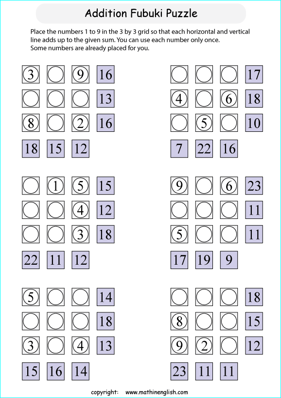 printable math addition number puzzles worksheets