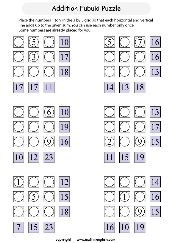 printable math addition number puzzles worksheets