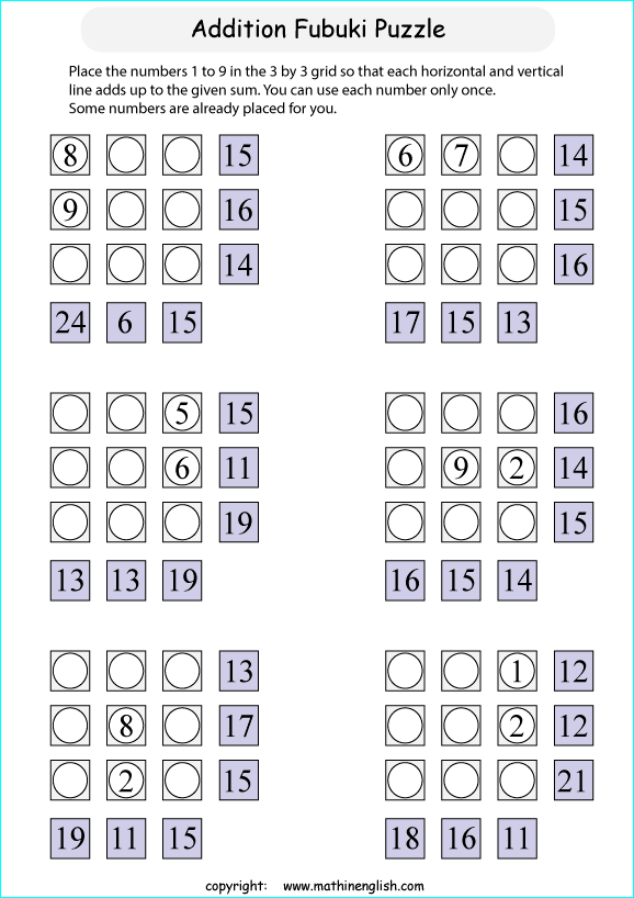 printable math addition number puzzles worksheets