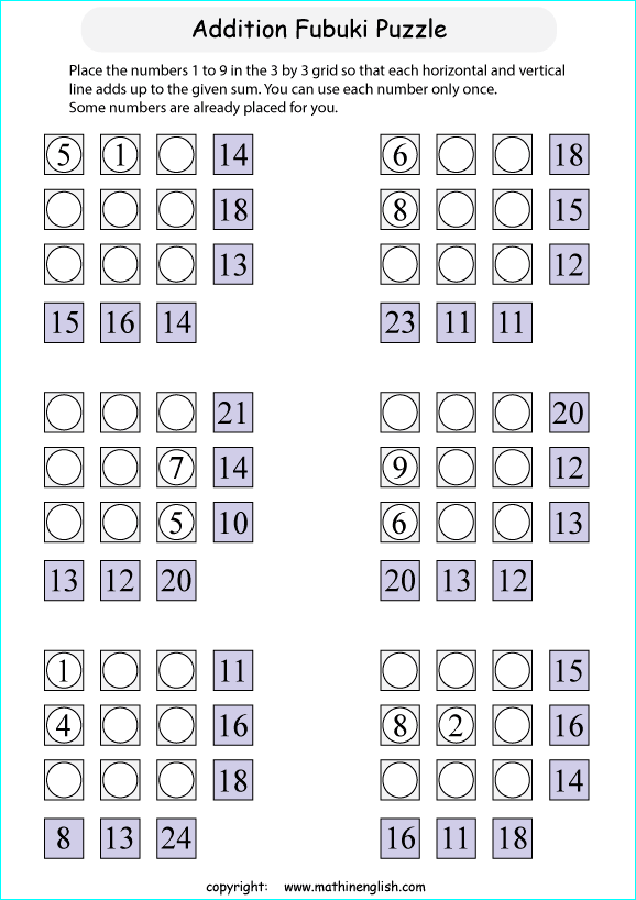 printable math addition number puzzles worksheets