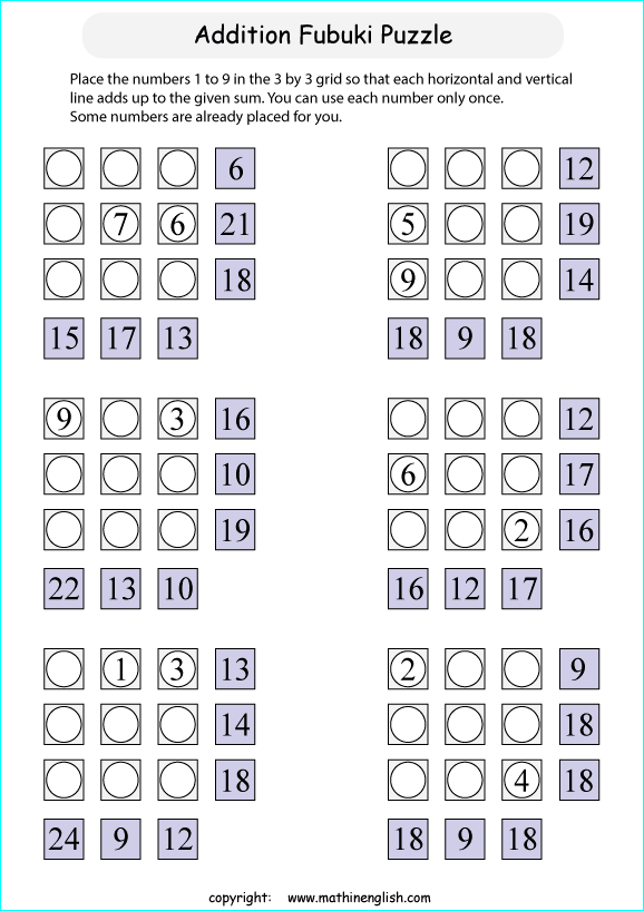 printable math addition number puzzles worksheets