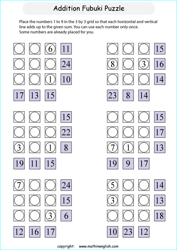 printable math addition number puzzles worksheets