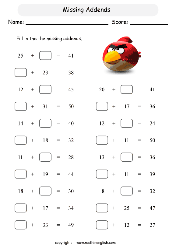 Printable primary math worksheet for math grades 1 to 6 based on the