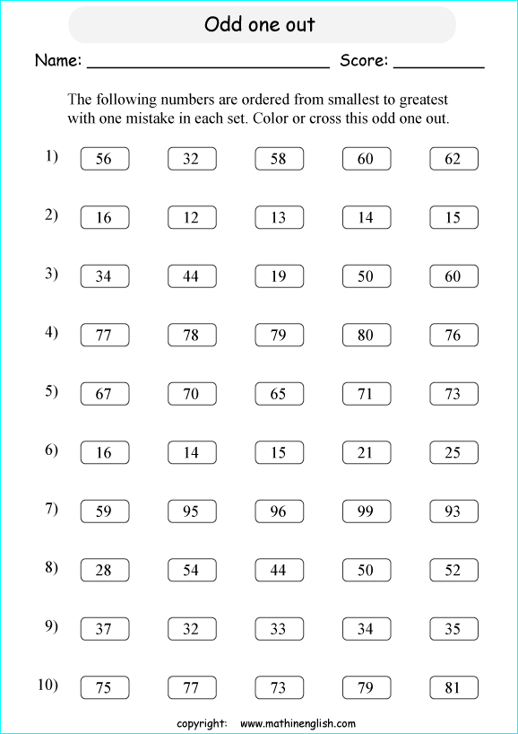 printable math comparing and ordering up to 100 worksheets for kids in primary and elementary math class 