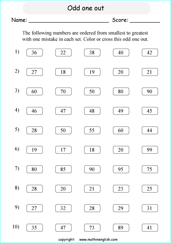 Printable primary math worksheet for math grades 1 to 6 based on the