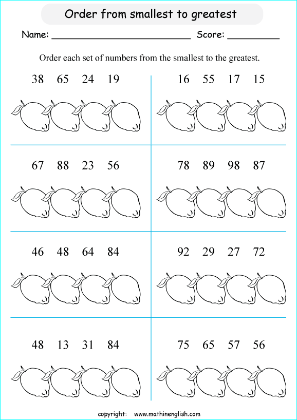 printable math comparing and ordering up to 100 worksheets for kids in primary and elementary math class 