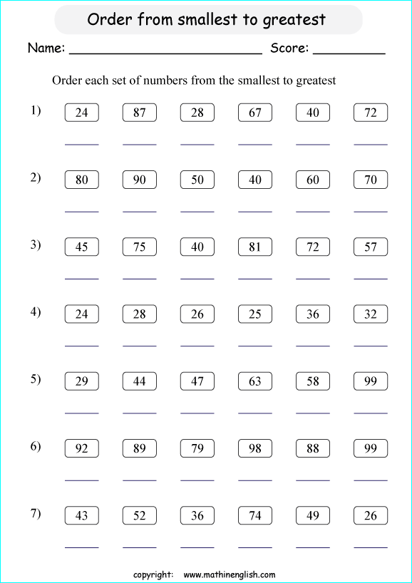 printable math comparing and ordering up to 100 worksheets for kids in primary and elementary math class 