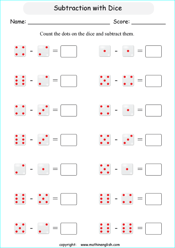 printable math subtraction with pictures worksheets for kids in primary and elementary math class 