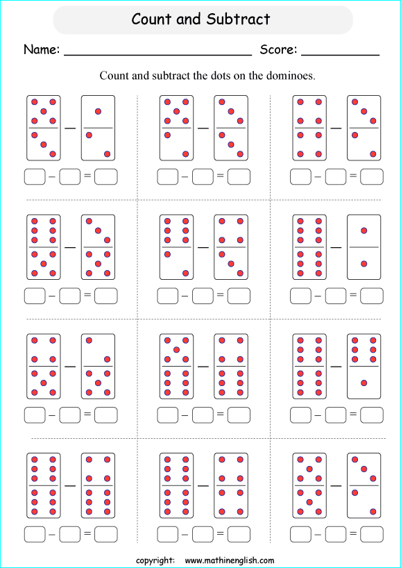 printable math subtraction with pictures worksheets for kids in primary and elementary math class 