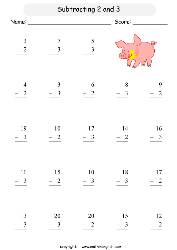 printable math single digit subtraction worksheets for kids in primary and elementary math class 
