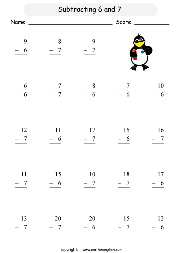 Printable primary math worksheet for math grades 1 to 6 based on the