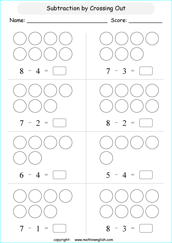 printable math subtraction with pictures worksheets for kids in primary and elementary math class 