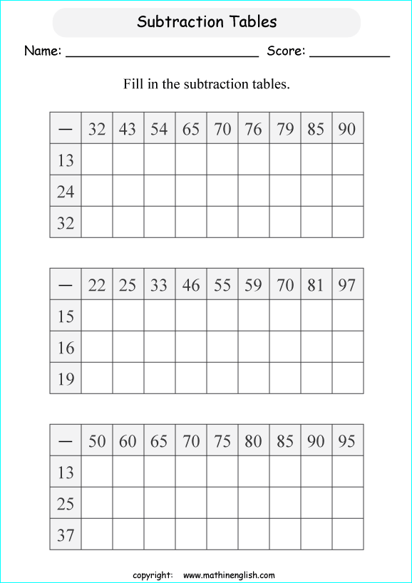 printable math 2 digit subtraction worksheets for kids in primary and elementary math class 