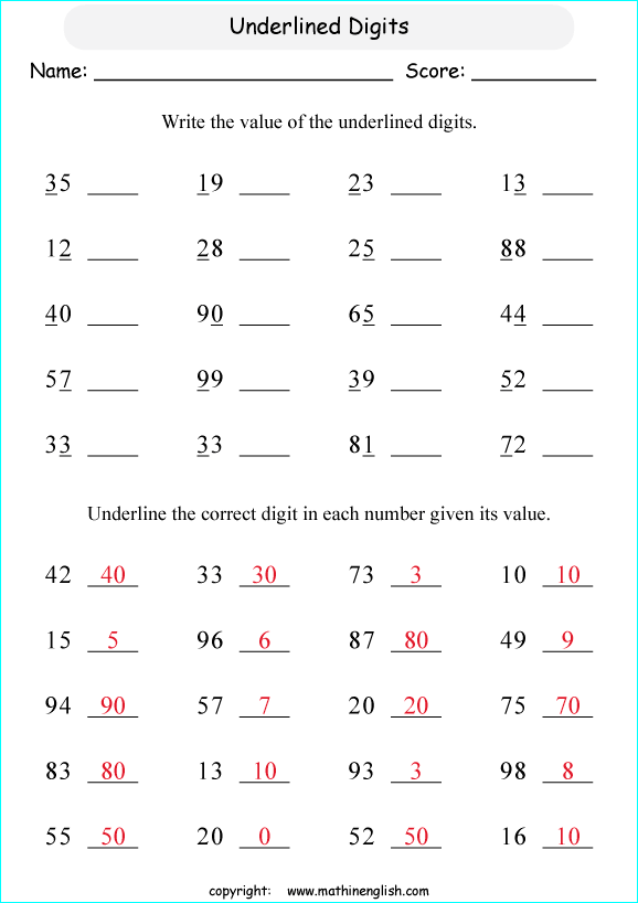 printable math place value of decimals worksheets for kids in primary and elementary math class 