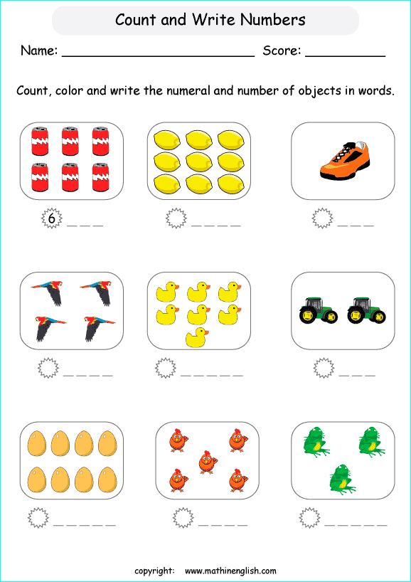 printable math countig numbers,  numeracy and number worksheets for primary and elementary math class