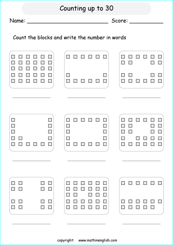 printable math countig numbers,  numeracy and number worksheets for primary and elementary math class