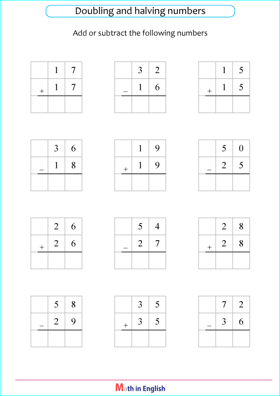 Printable primary math worksheet for math grades 1 to 6 based on the