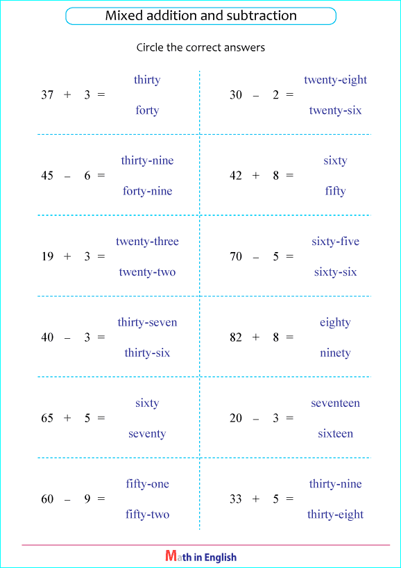 printable math addition subtraction mixed worksheets