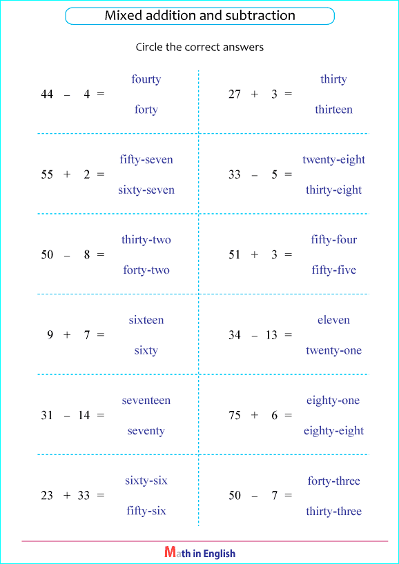 printable math addition subtraction mixed worksheets