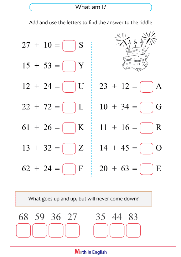 addition up to 100 puzzle