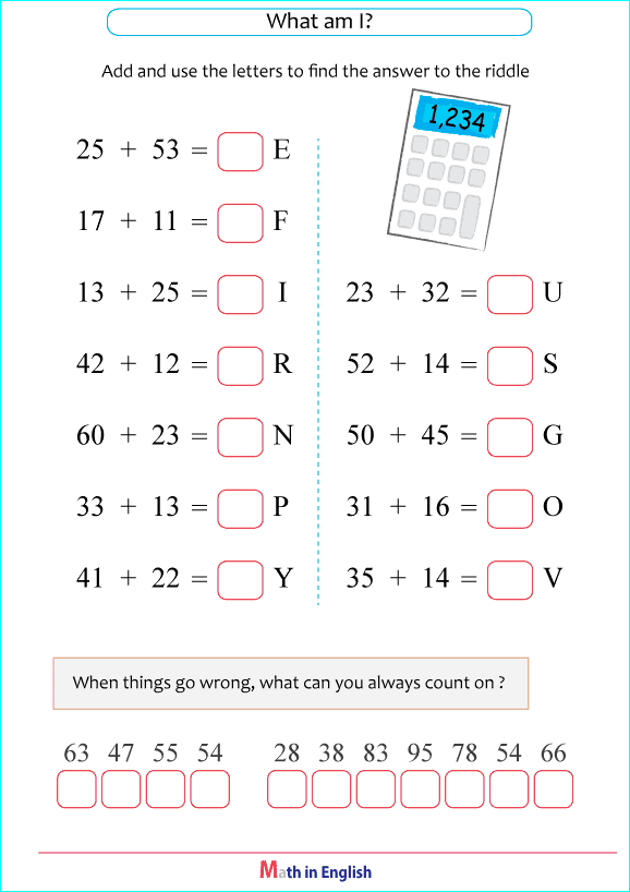 addition up to 100 puzzle