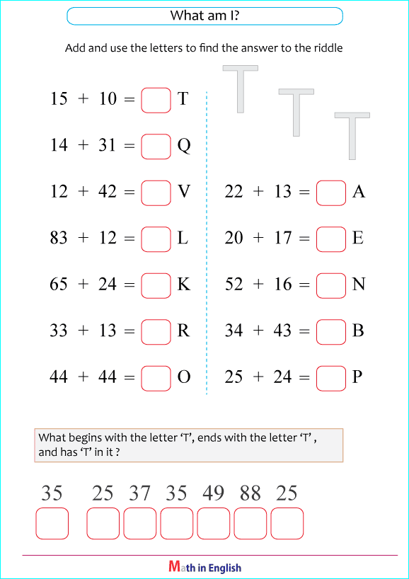 addition up to 100 puzzle