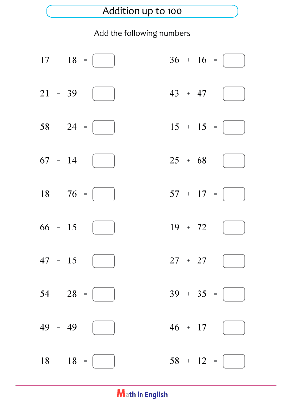 printable math addition 2 digits worksheets