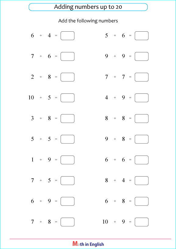 basic addition sums up to 20