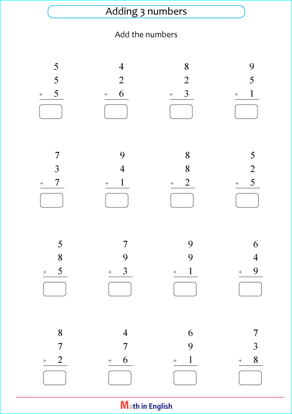 add 3 numbers with sums up to 20