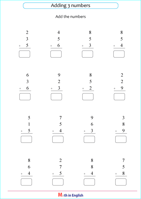 add 3 numbers with sums up to 20