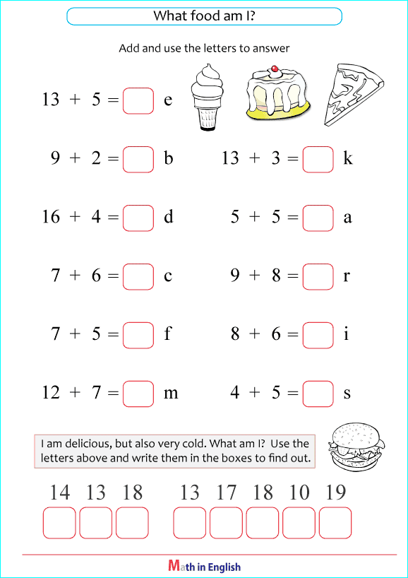 printable addition math riddle 