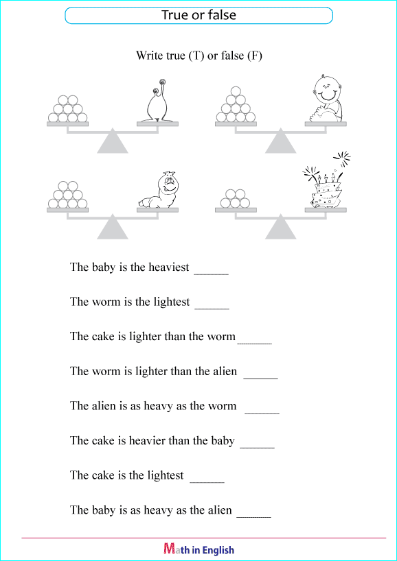 comparing mass worksheets for primary math  