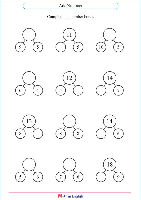 complete the number bonds up to 20 worksheet