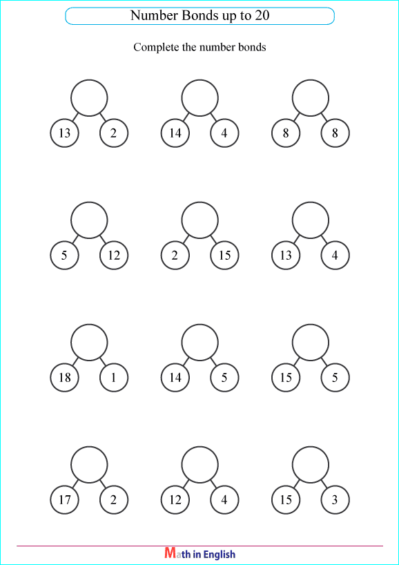 number bonds up to 20 worksheet