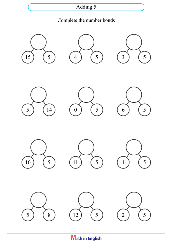 adding 5 number bond worksheet