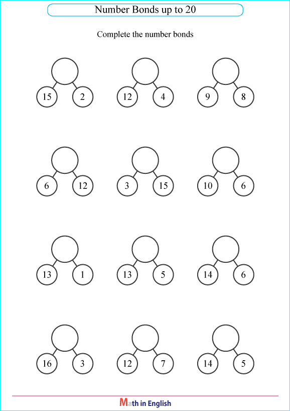 number bonds up to 20 worksheet