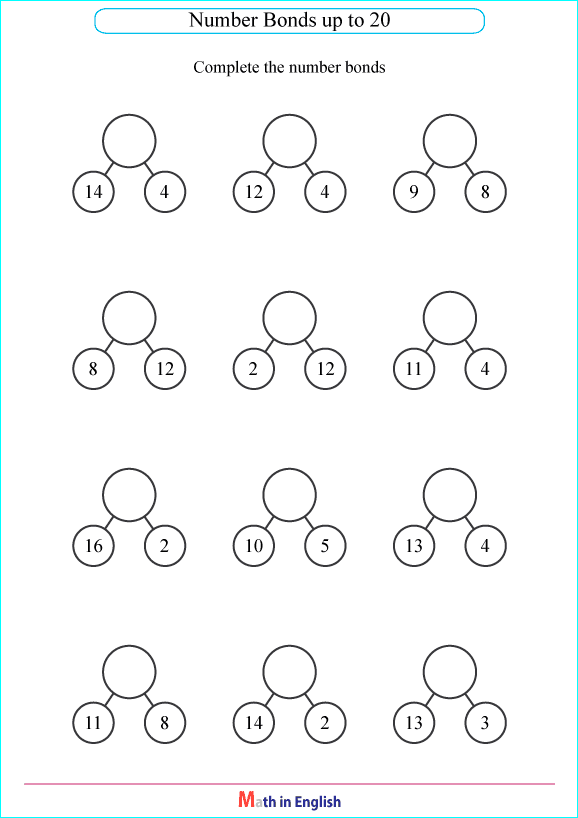 number bonds up to 20 worksheet