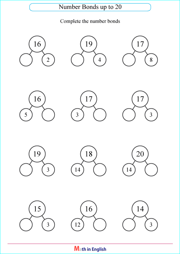 number bonds up to 20 worksheet