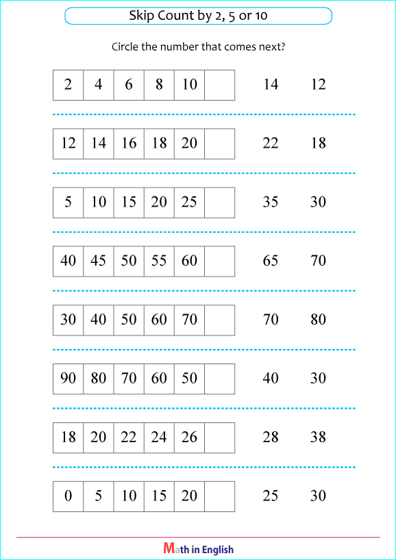 skip counting by 10 next number worksheet