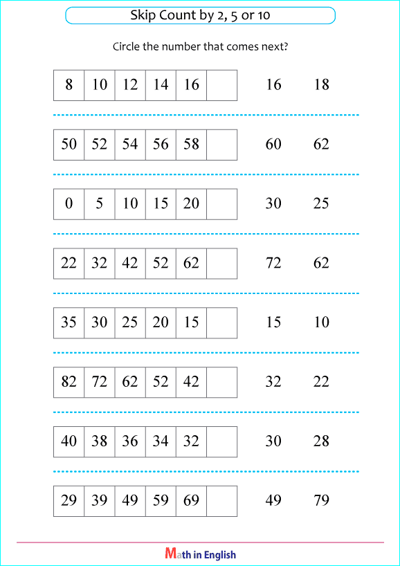 skip counting by 10 next number worksheet