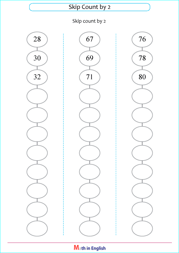 skip addition by steps of 2 worksheet